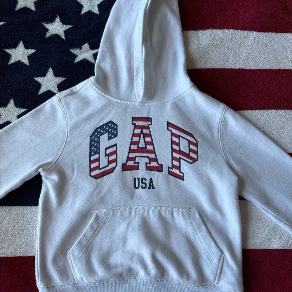 GAP Kids White Hoodie with Patriotic Print